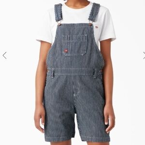 Dickies Women's Blue and White Striped Overalls